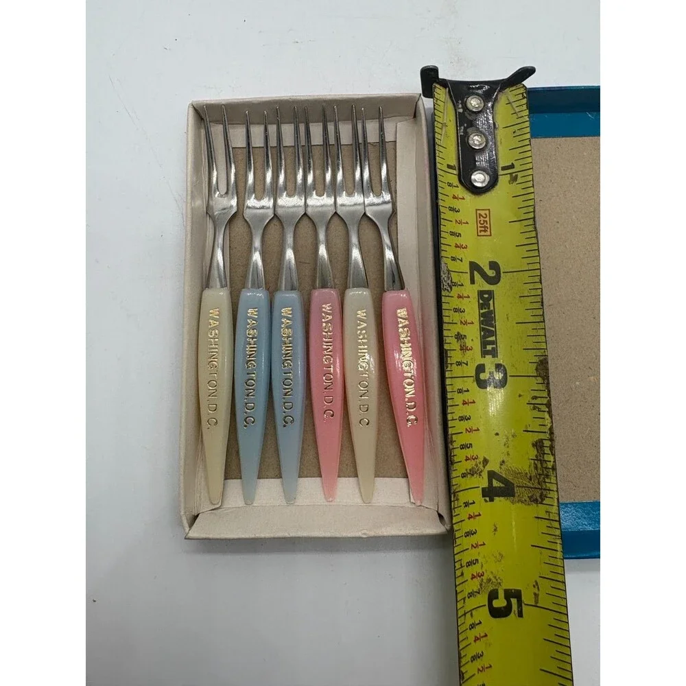 Vintage Little Fork 6 Washington D.C. Cocktail Appetizer Party Forks pastel